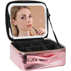 Behaesty Makeup Bag, LED Light Mirror, 3 Color Settings / Rose Gold / NIB